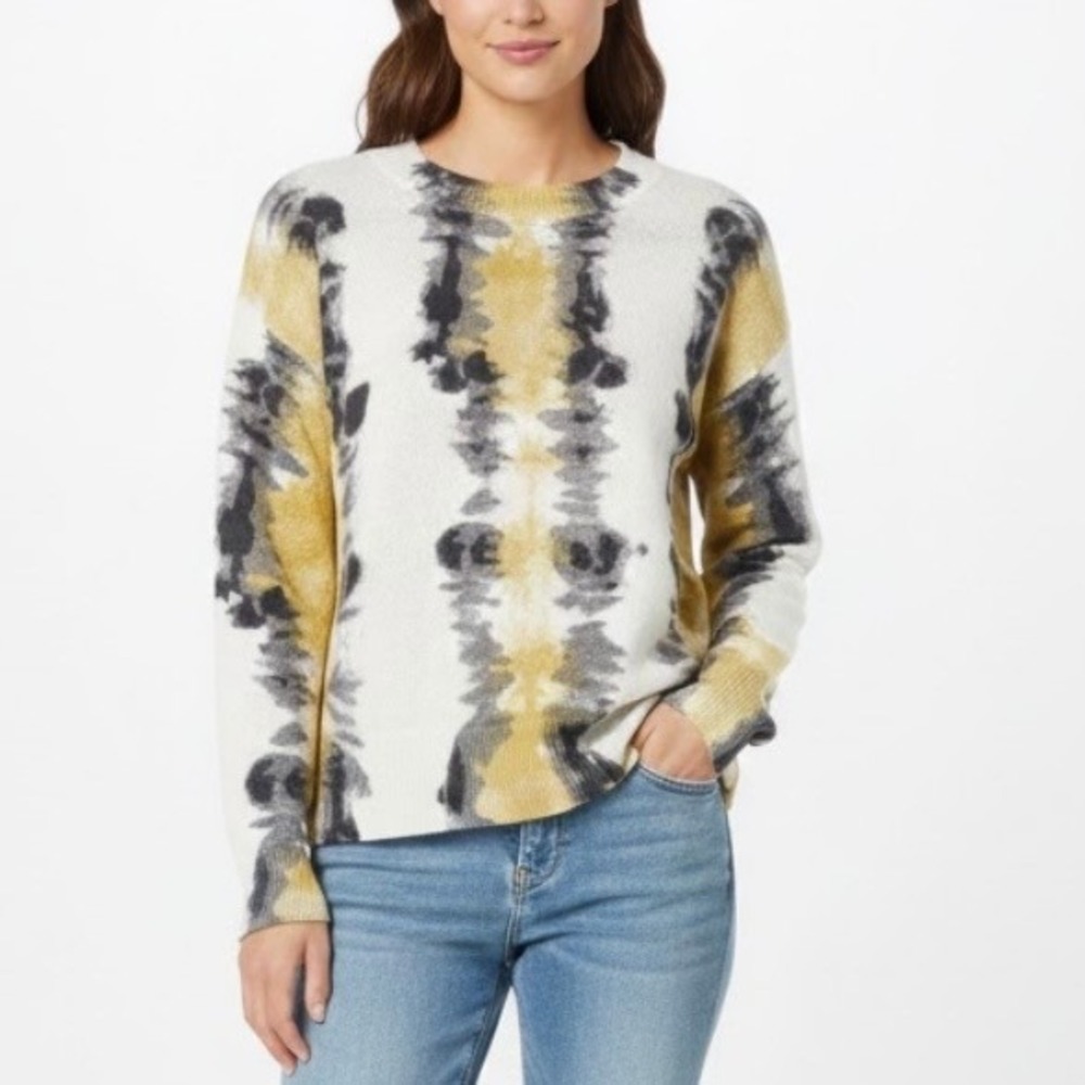 Lisa Todd Boho Tie Dye Crewneck Knit Sweater White‎ Yellow Black Women's XS